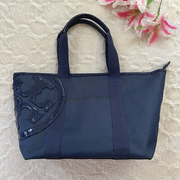 Tory Burch Handbags - Tory Burch - Large Navy Tote w/Patent Logo & Trim (Callouts)